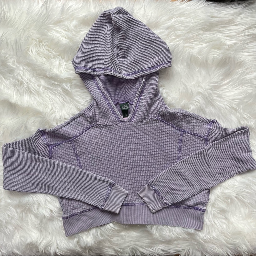 NWT Wild Fable Cropped Waffle Knit Hoodie Purple Size M - Picture 4 of 7